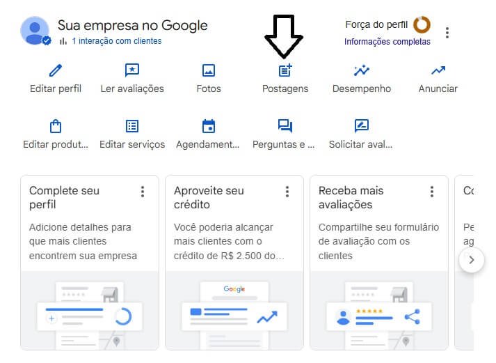 Postagens no Google Meu Negócio