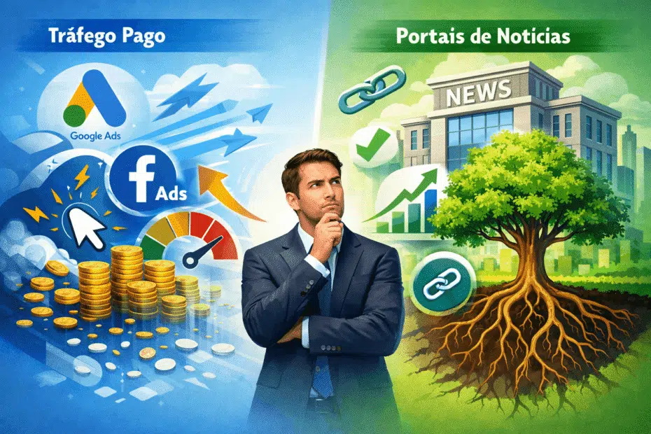 Tráfego pago ou portais de notícias: Qual vale mais? Tráfego pago - Consultoria Bússola (Claudio Gomes) - Contato 21 998335794 - CEP 25943380 - Guapimirim