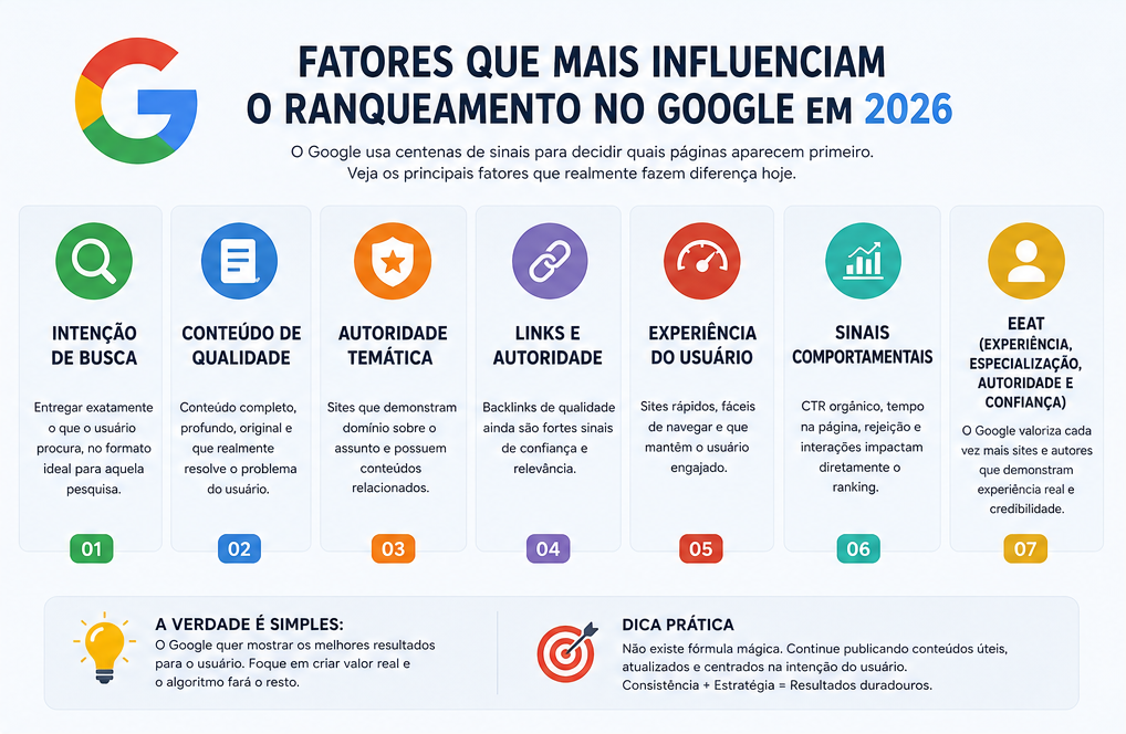 Como o Google ranqueia páginas em 2026 Sistema de ranqueamento do Google